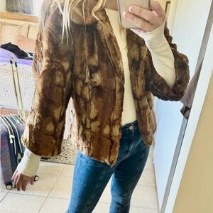 Cropped Brown & Tan Faux Fur Coat